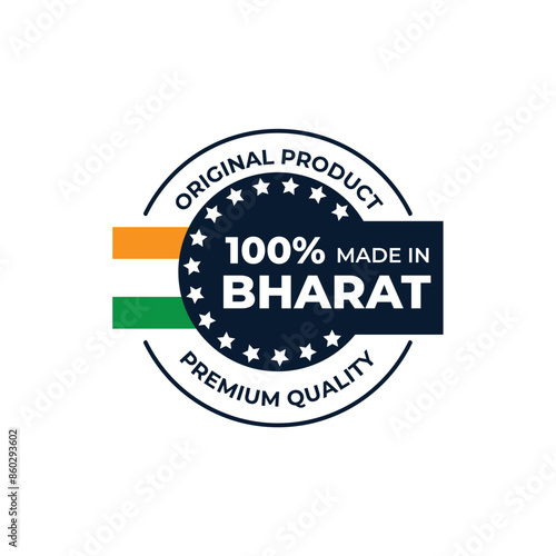 "Made in Bharat", Premium Quality, Stamp, icon, Emblem, logo, stamp, badge, sticker, label, new illustration, make in India, made in India, abstraction, flat vector, isolated new illustration.
