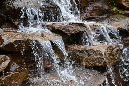 Close-Up of Waterfall Cascading Over Rocks Showing Motion and Texture in Natural Landscape