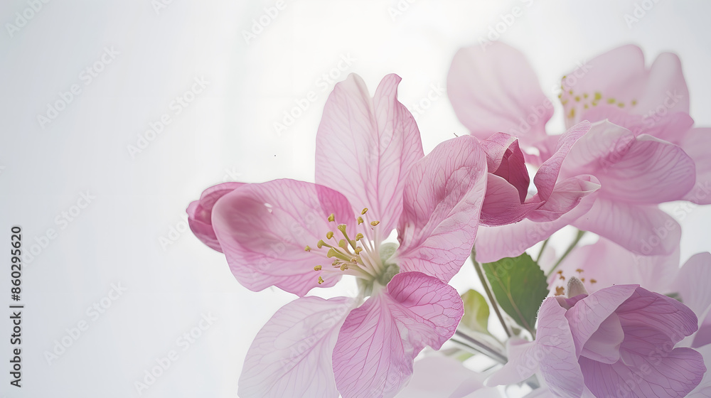 Apple flowersSpring blossom on white with copy space : Generative AI Apple flowersSpring blossom on white with copy space : Generative AI
