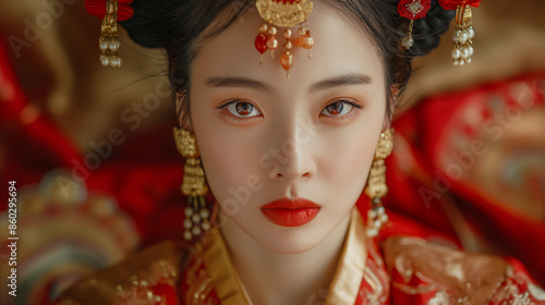 Portrait of a Chinese bride in traditional attire