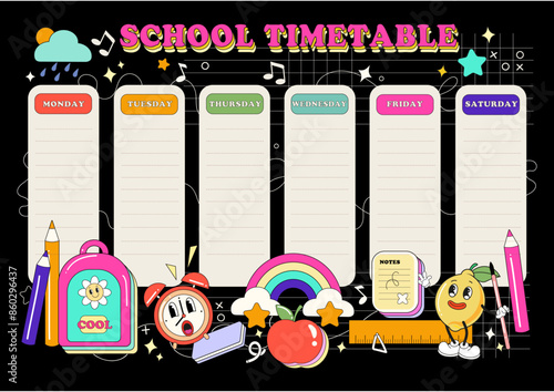 School timetable, back to school, template background, schedule, weekly, organiser, education, vector