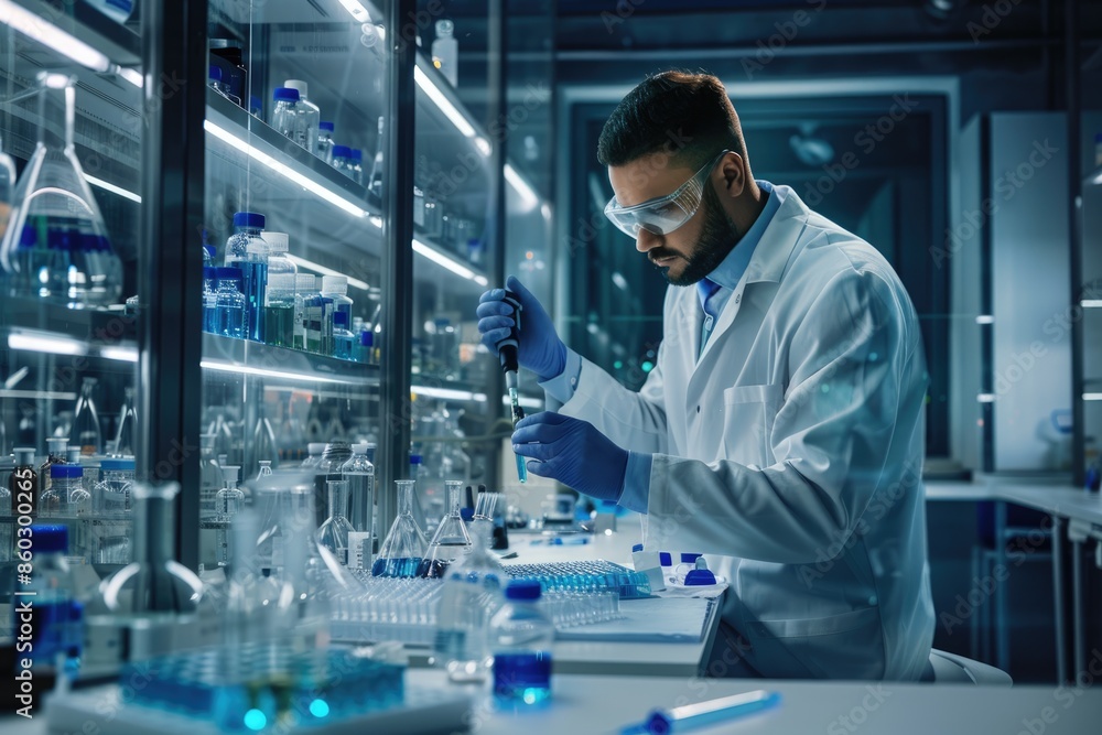 Scientist working in a modern laboratory equipped with advanced biotechnology equipmen Scientist working in a modern laboratory equipped with advanced biotechnology equipmen