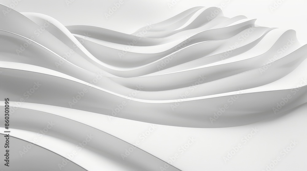 Fototapeta premium Minimalist wave shapes in white seamlessly integrate with a clean background, highlighting fluidity and simplicity