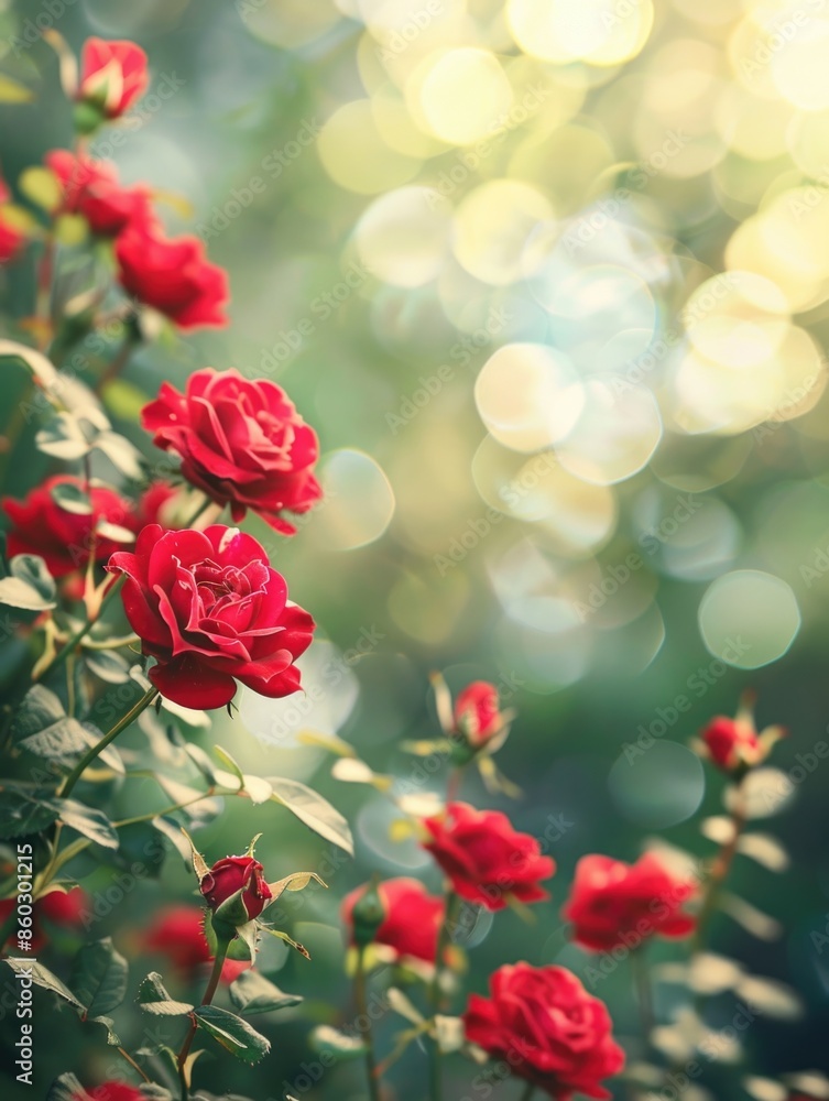 Obraz premium A bouquet of red roses growing in a lush garden