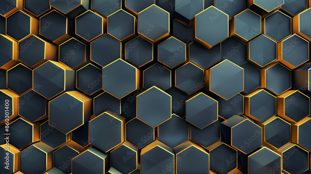 3d render black hexagons pattern background