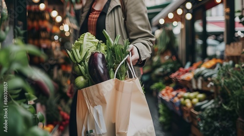 Person with Reusable Shopping Bag at Farmer’s Market