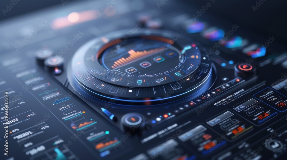 Futuristic digital interface with holographic displays, data visualization, and interactive elements in a high-tech design. Futuristic digital interface with holographic displays, data visualization, and interactive elements in a high-tech design.