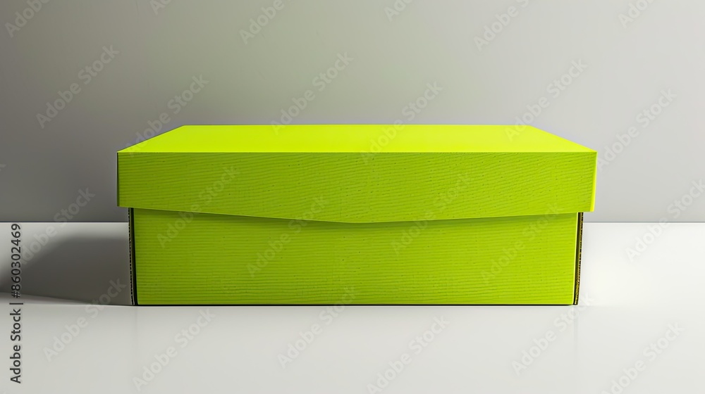 Bright green colored cardboard box, side view on a white surface Bright green colored cardboard box, side view on a white surface