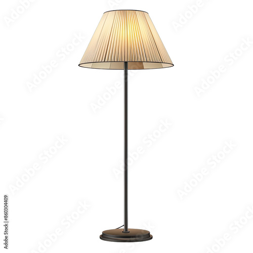 Elegant cream pleated floor lamp with a dark stand isolated on transparent background