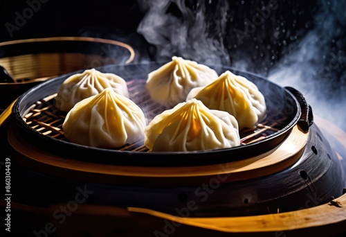 steamy bamboo steamer dumplings cooking inside, steaming, food, kitchen, traditional, asian, cuisine, homemade, preparation, culinary, fresh, healthy, meal, photo