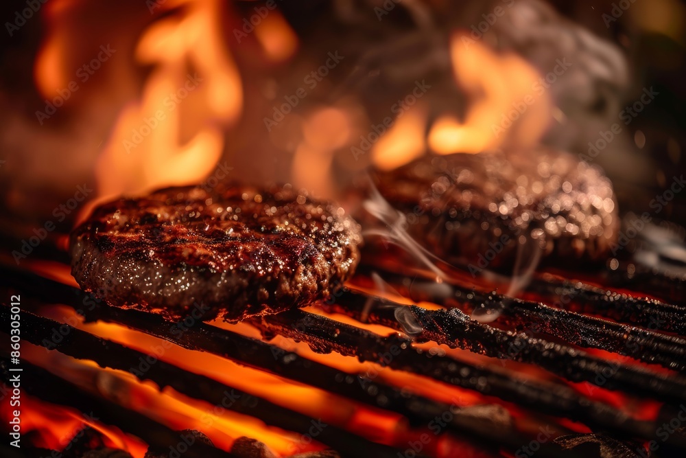 Sizzling Burger Patty on the Grill for Summer BBQ Generative AI Sizzling Burger Patty on the Grill for Summer BBQ Generative AI