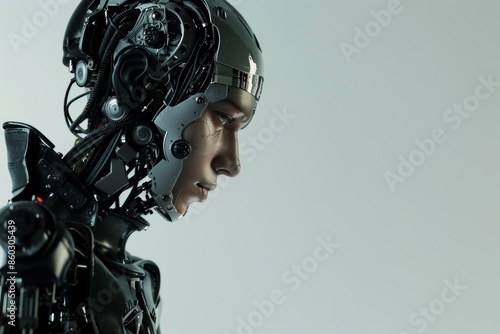 Cyborg Transformation Concept, Futuristic Human Evolution Generative AI