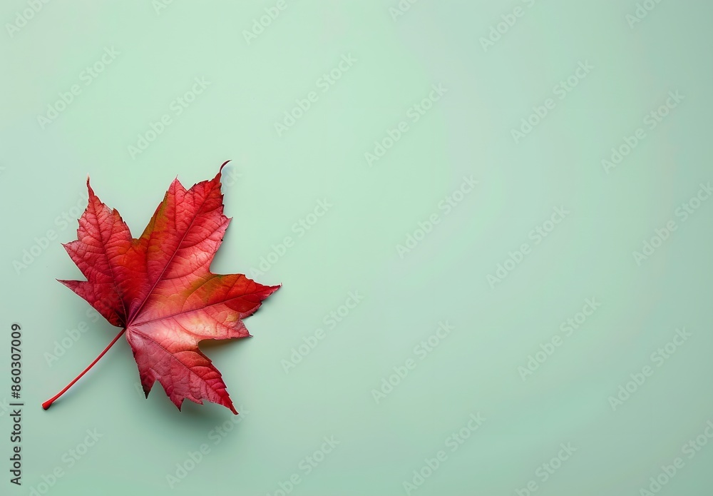 Single Red Maple Leaf on Pastel Green Background Single Red Maple Leaf on Pastel Green Background