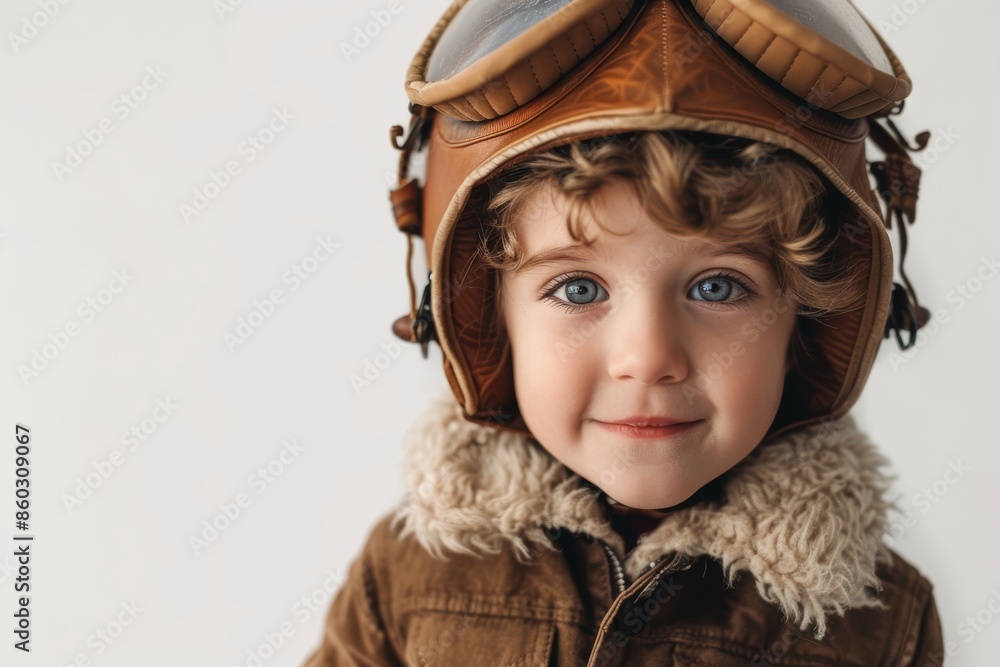 Happy Child Dressed as Aviator on White Background Generative AI Happy Child Dressed as Aviator on White Background Generative AI