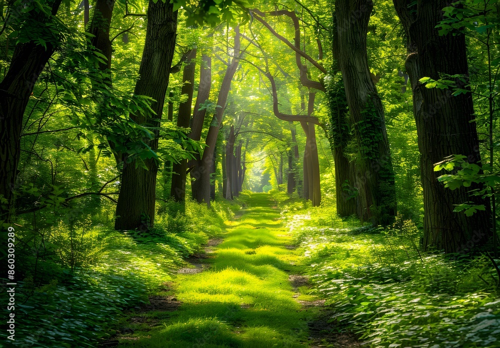 Obraz premium Tranquil Path in a Lush Summer Forest