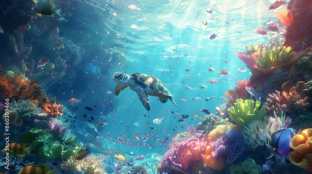Vibrant Underwater Scene with Colorful Marine Life Vibrant Underwater Scene with Colorful Marine Life