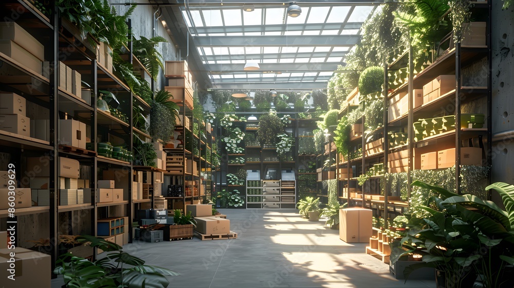 Eco-friendly Warehouse with Vertical Garden and Sunlit Skylights Stock ...