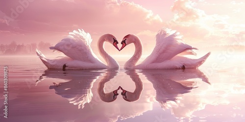Fototapeta Naklejka Na Ścianę i Meble -  a couple of swan at the lake, forming heart with the neck