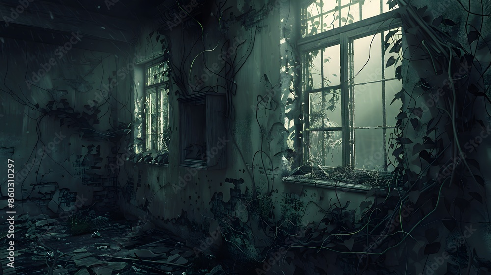 Abandoned House with Broken Windows and Creeping Vines Abandoned House with Broken Windows and Creeping Vines