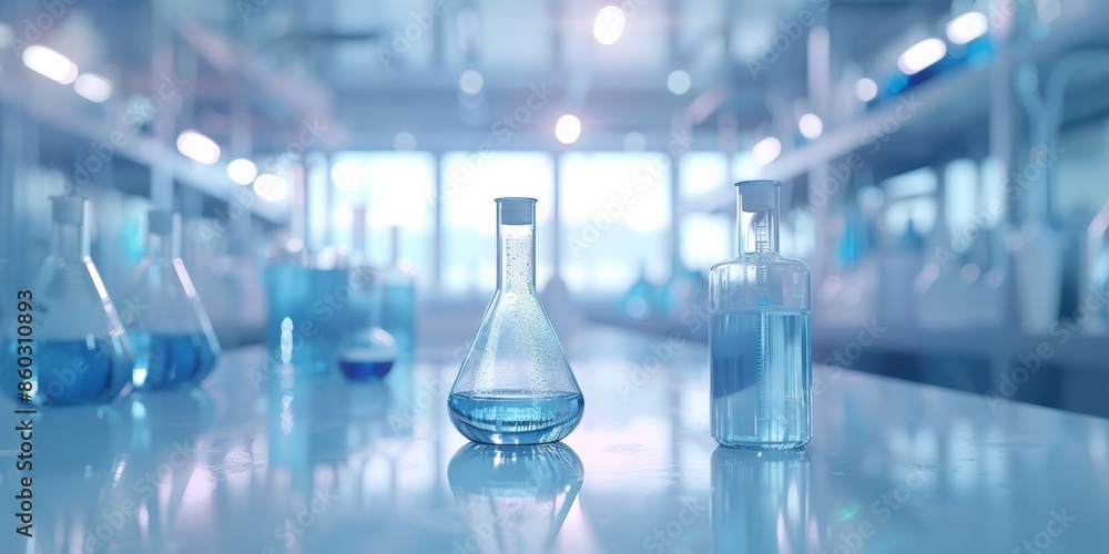 Test tubes with blue liquid, illuminated by soft lights, creating a dreamy and scientific atmosphere. Test tubes with blue liquid, illuminated by soft lights, creating a dreamy and scientific atmosphere.