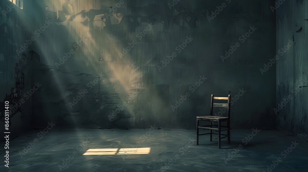 Dimly Lit Room With Single Chair And Stark Shadows Dimly Lit Room With Single Chair And Stark Shadows