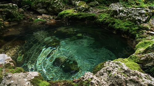 Crystal-Clear Water Flowing from Natural Mountain Spring