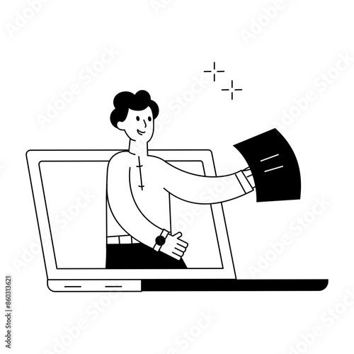 A customizable outline mini illustration of online lesson 

