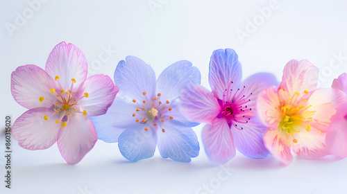 cute spring little colored flowers isolated on white background : Generative AI