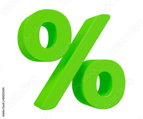 Green 3d sign percent discount on isolated background. Voucher gift. Vector illustration.