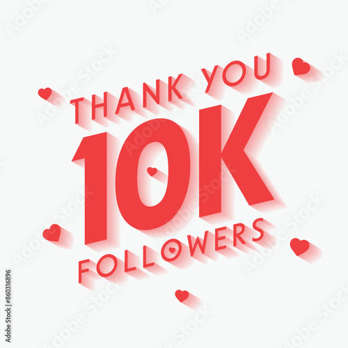 Thank you 10000 or 10k followers. Congratulation card. Web Social media concept. Blogger celebrates a many large number of subscribers.