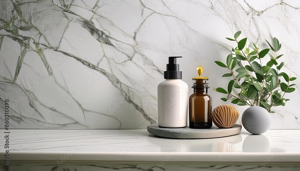 The room is decorated beautifully with an elegant white stone motif, decorated with flower pots and chairs which add to the beauty. generative ai The room is decorated beautifully with an elegant white stone motif, decorated with flower pots and chairs which add to the beauty. generative ai
