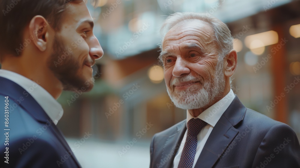 Businessmen of Different Generations Converging in Formal Attire for a Meeting in Office Businessmen of Different Generations Converging in Formal Attire for a Meeting in Office