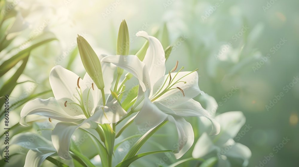 Fototapeta premium Beautiful Lily Flowers Border : Generative AI