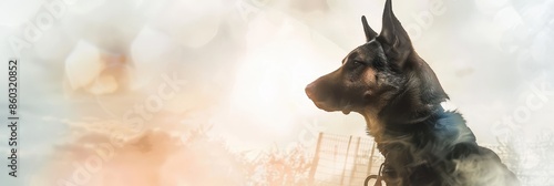 Police K-9 Unit Demonstrating Obedience Skills and Training at 4th of July Festival,with Double Exposure Wallpaper Background and Copy Space