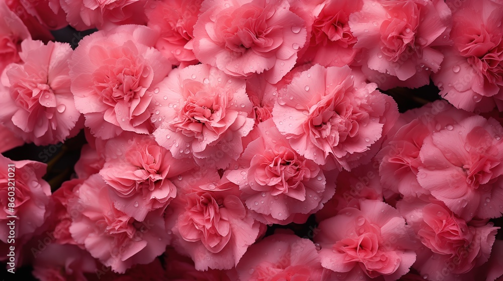 Carnation flowers composition. A close-up of vibrant pink carnations with water droplets on the petals. Filled on full screen. Carnation flowers composition. A close-up of vibrant pink carnations with water droplets on the petals. Filled on full screen.