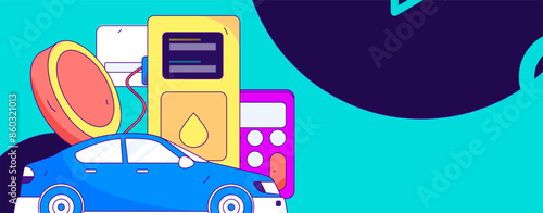 Vector Internet operation hand-drawn illustration of people getting discounts for refueling their cars
