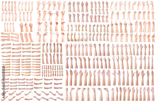 SUPER SET of Multiple Male Caucasian hand gestures isolated over the white background, set of multiple images.