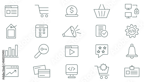 Seo line icon set. Search Engine Optimization. Business and marketing, traffic, ranking icon pack. Marketing and Search Engine Optimization outline icons collection. UI thin outline icons pack.