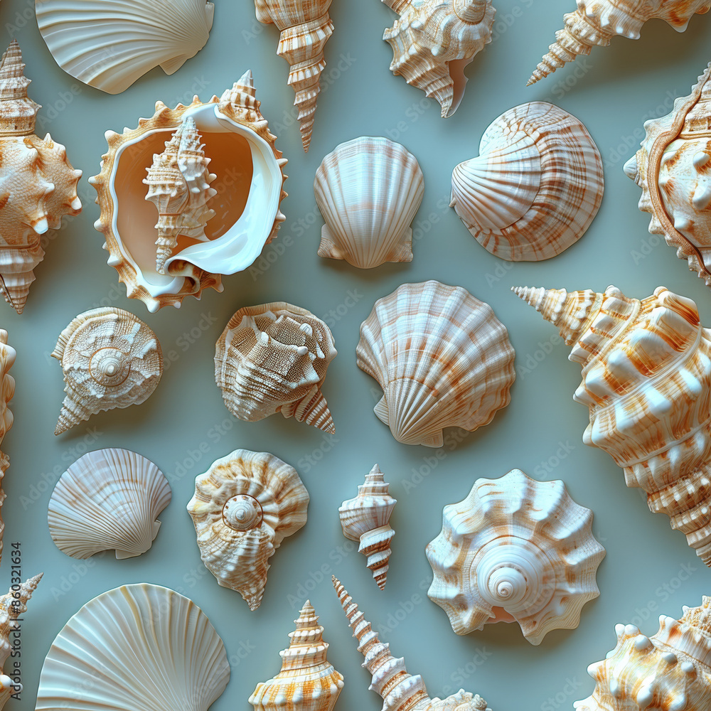 Seamless pattern shells and starfish on blue background. Seamless pattern shells and starfish on blue background.
