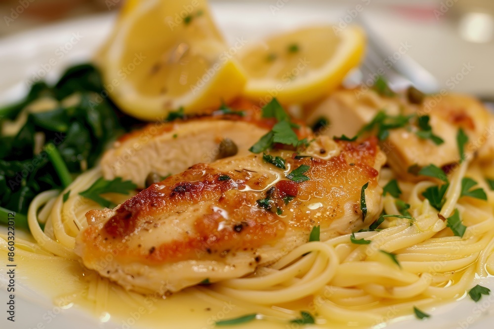 Delicious Chicken Piccata with Lemon Caper Sauce and Pasta - Perfect for Culinary Marketing or Recipe Cards Delicious Chicken Piccata with Lemon Caper Sauce and Pasta - Perfect for Culinary Marketing or Recipe Cards