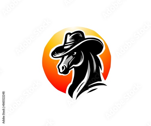 Wallpaper Mural silhouette logo of a horse using a cowboy hat at the sunset moring Torontodigital.ca