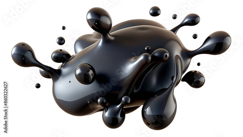 Abstract black liquid splash isolated on white background. 3D rendering, fluid art concept, dynamic motion illustration.