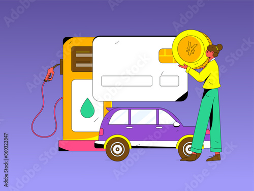 Vector Internet operation hand-drawn illustration of people getting discounts for refueling their cars
