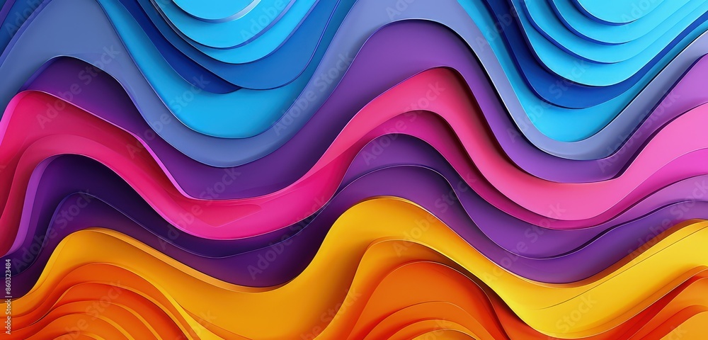 A stunning 3D rendering of a wave pattern paper cut background, with vibrant colors and detailed layers of paper creating a dynamic and visually appealing scene. A stunning 3D rendering of a wave pattern paper cut background, with vibrant colors and detailed layers of paper creating a dynamic and visually appealing scene.