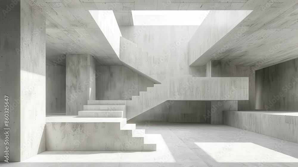 Obraz premium minimalist concrete interior with abstract geometric design elements architectural 3d rendering