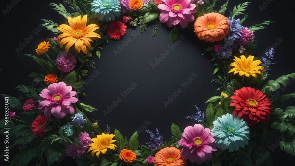 Floral Wreath on a Dark Background Floral Wreath on a Dark Background