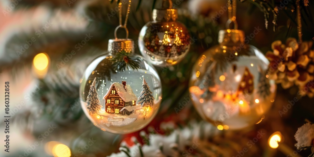 glass Christmas balls are hanging on a christmas tree, inside glass Christmas balls are hanging on a christmas tree, inside
