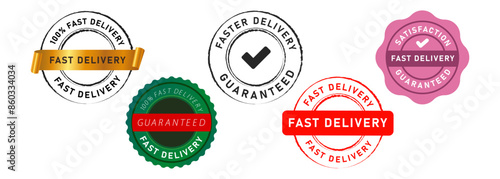 fast delivery circle stamp and seal badge label sticker sign for speed shipment service photo