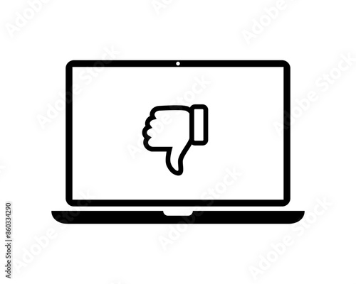 Thumb down, dislike hand on laptop computer screen icon