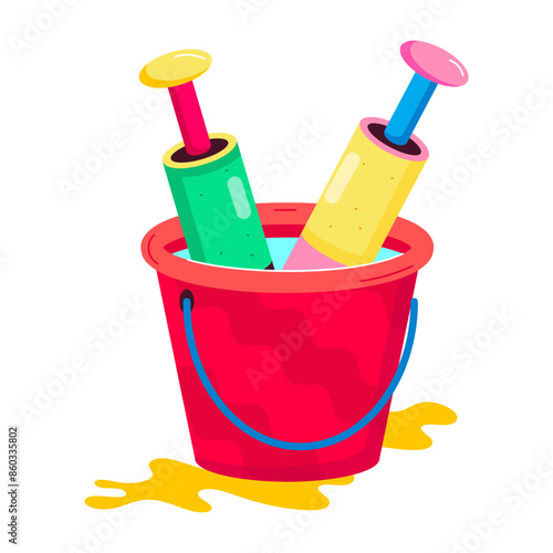 Modern flat sticker of a holi bucket 

